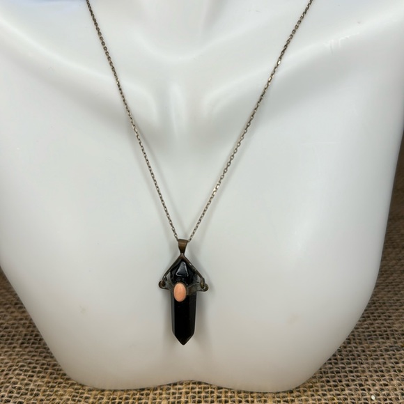 Black Obsidian Vintage Crystal Necklace - Picture 1 of 11